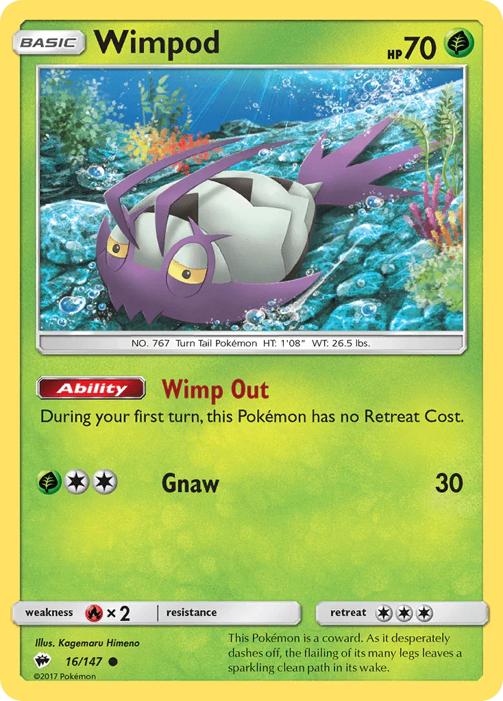 16, Common, Fire[×2], Grass, Normal, Reverse Holofoil, Sun & Moon: Burning Shadows Wimpod (16/147) [Sun & Moon: Burning Shadows] - Trading Card World