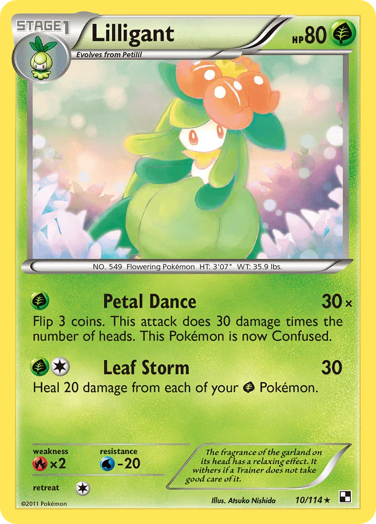 10, Black & White: Base Set, Fire[×2], Grass, Normal, Rare, Reverse Holofoil, Water[-20] Lilligant (10/114) [Black & White: Base Set] - Trading Card World