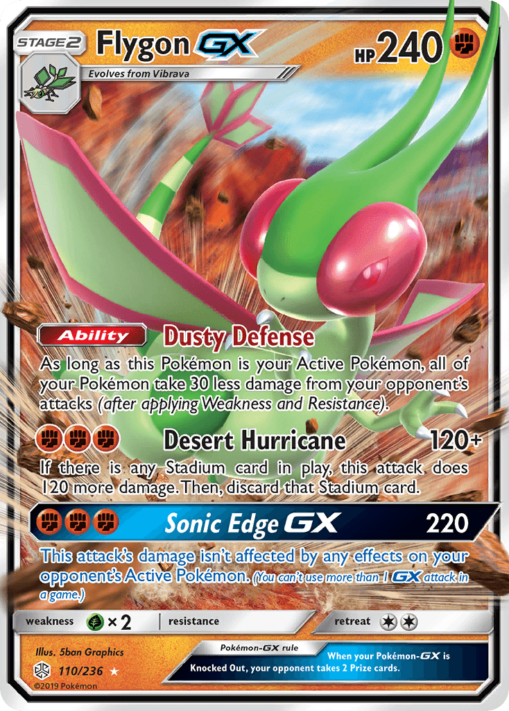 110, Fighting, Grass[×2], Holofoil, Sun & Moon: Cosmic Eclipse, Ultra Rare Flygon GX (110/236) [Sun & Moon: Cosmic Eclipse] - Trading Card World