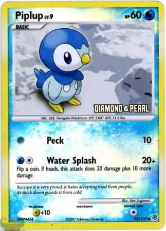 93, Burger King Promos: 2008 Collection, Lightning[+10], Promo, Reverse Holofoil, Water Piplup (93/130) [Burger King Promos: 2008 Collection] - Trading Card World