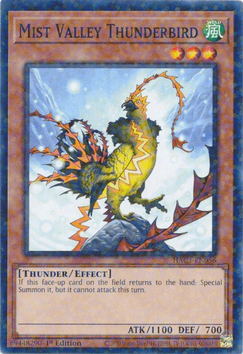 1st Edition, Common, Effect Monster, Hidden Arsenal: Chapter 1, Thunder, Wind Mist Valley Thunderbird (Duel Terminal) [HAC1-EN056] Common - Trading Card World