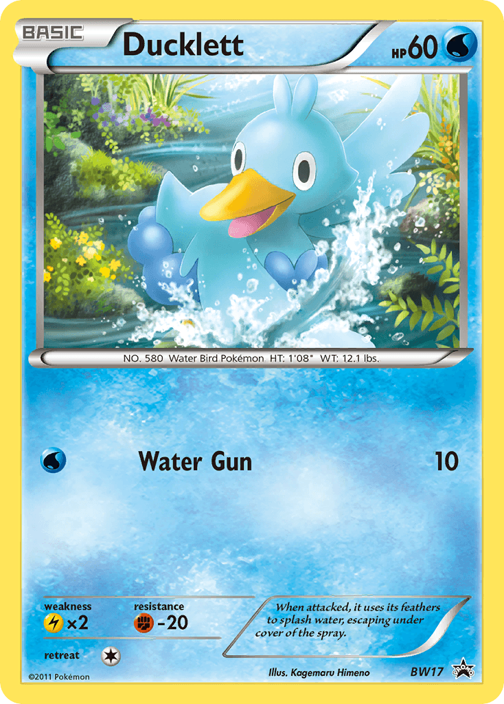 Black & White: Black Star Promos, Black Star Promo, BW17, Fighting[-20], Holofoil, Lightning[×2], Water Ducklett (BW17) [Black & White: Black Star Promos] - Trading Card World