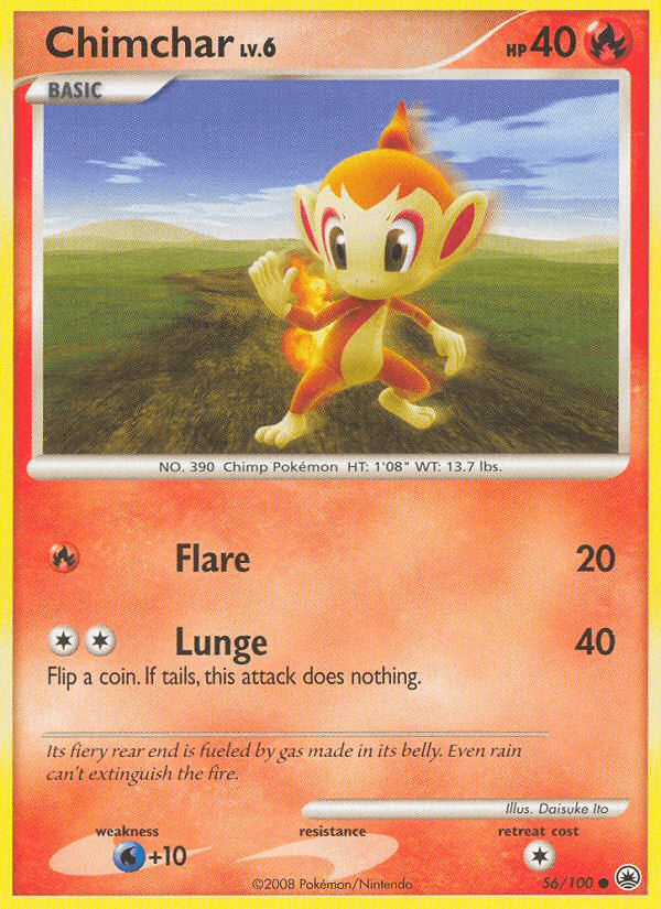 56, Common, Diamond & Pearl: Majestic Dawn, Fire, Normal, Reverse Holofoil, Water[+10] Chimchar (56/100) [Diamond & Pearl: Majestic Dawn] - Trading Card World
