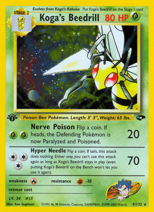 1st Edition Holofoil, Fighting[-30], Fire[×2], Grass, Gym Challenge 1st Edition, Holo Rare Koga's Beedrill (9/132) [Gym Challenge 1st Edition] - Trading Card World