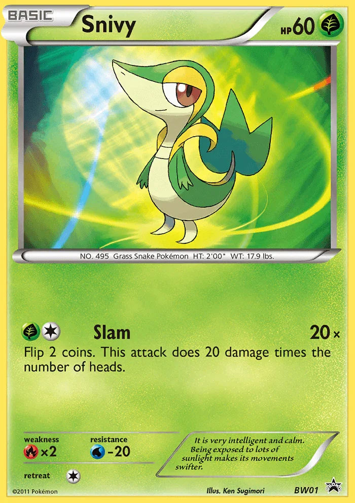 Black & White: Black Star Promos, BW01, Fire [x2], Grass, Holofoil, Promo, Water [-20] Snivy (BW01) [Black & White: Black Star Promos] - Trading Card World