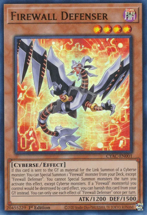 1st Edition, Cyberse, Cyberstorm Access, Dark, Effect Monster, Ultra Rare Firewall Defenser [CYAC-EN001] Ultra Rare - Trading Card World