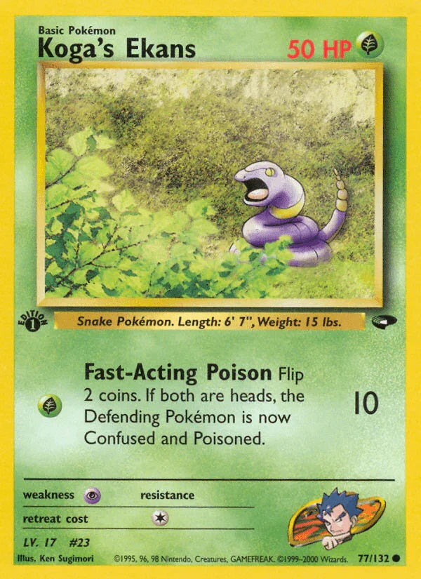 1st Edition Normal, 77, Common, Grass, Gym Challenge 1st Edition, Psychic[×2] Koga's Ekans (77/132) [Gym Challenge 1st Edition] - Trading Card World