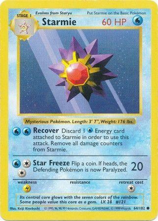 64, Base Set Shadowless Unlimited, Common, Lightning[×2], Normal, Water Starmie (64/102) [Base Set Shadowless Unlimited] - Trading Card World