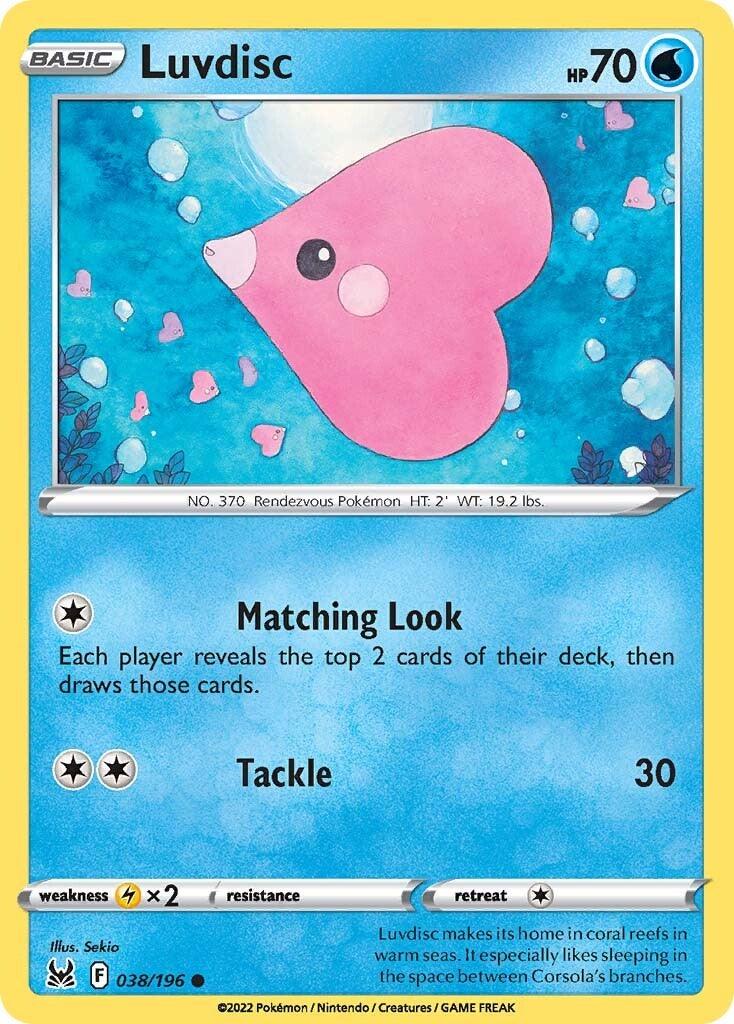 038, Common, Lightning [x2], Normal, Reverse Holofoil, Sword & Shield: Lost Origin, Water Luvdisc (038/196) [Sword & Shield: Lost Origin] - Trading Card World