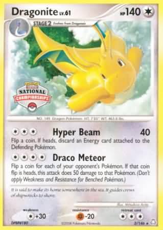 Colorless, Colorless[+30], Diamond & Pearl: Legends Awakened, Fire[-20], Normal, Promo Dragonite (2/146) (National Championship) [Diamond & Pearl: Legends Awakened] - Trading Card World
