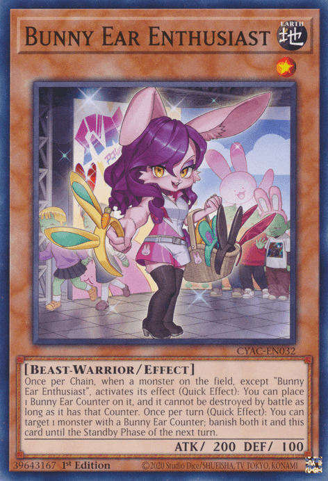 1st Edition, Beast-Warrior, Common, Cyberstorm Access, Earth, Effect Monster Bunny Ear Enthusiast [CYAC-EN032] Common - Trading Card World