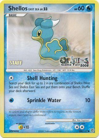 106, Lightning[+10], Nintendo: Black Star Promos, Normal, Promo, Water Shellos East Sea (106/132) (Origins Game Fair 2008 Staff) [Nintendo: Black Star Promos] - Trading Card World