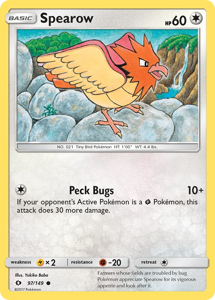 97, Colorless, Common, Fighting[-20], Lightning[×2], Normal, Reverse Holofoil, Sun & Moon: Base Set Spearow (97/149) [Sun & Moon: Base Set] - Trading Card World