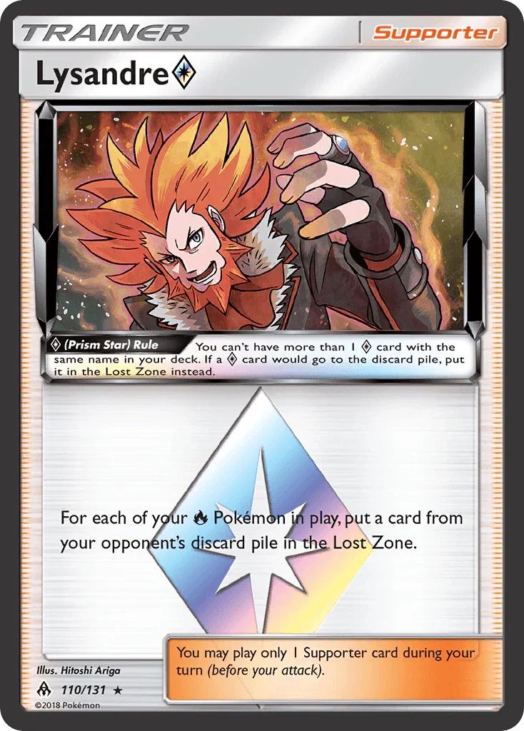 110, Holo Rare, Holofoil, Sun & Moon: Forbidden Light, Supporter Lysandre (110/131) (Prism Star) [Sun & Moon: Forbidden Light] - Trading Card World