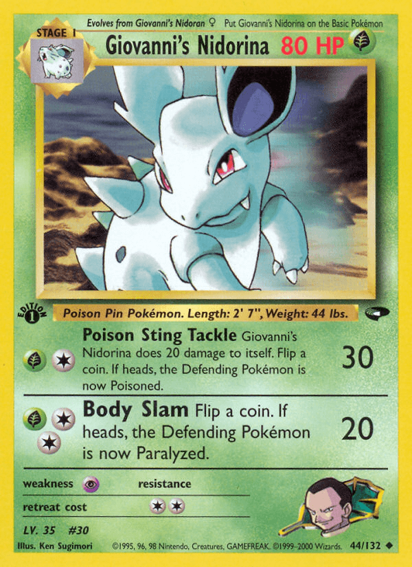 1st Edition Normal, 44, Grass, Gym Challenge 1st Edition, Psychic[×2], Uncommon Giovanni's Nidorina (44/132) [Gym Challenge 1st Edition] - Trading Card World