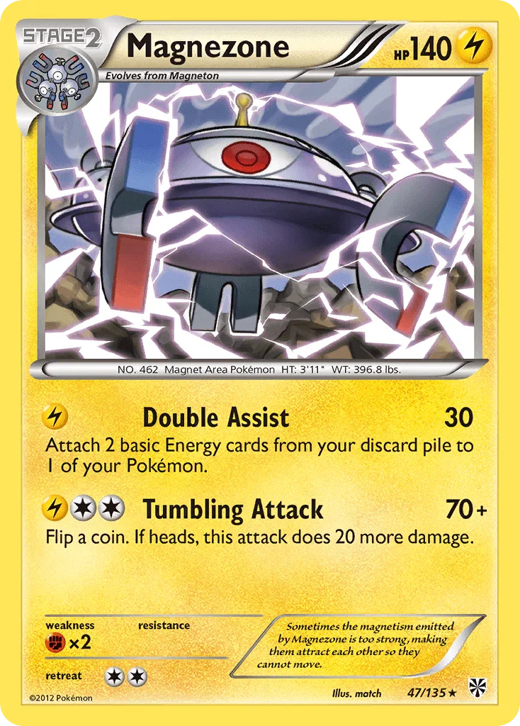 47, Black & White: Plasma Storm, Fighting[×2], Lightning, Normal, Rare, Reverse Holofoil Magnezone (47/135) [Black & White: Plasma Storm] - Trading Card World