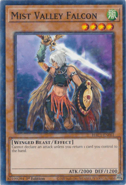 1st Edition, Common, Effect Monster, Hidden Arsenal: Chapter 1, Wind, Winged Beast Mist Valley Falcon (Duel Terminal) [HAC1-EN061] Common - Trading Card World