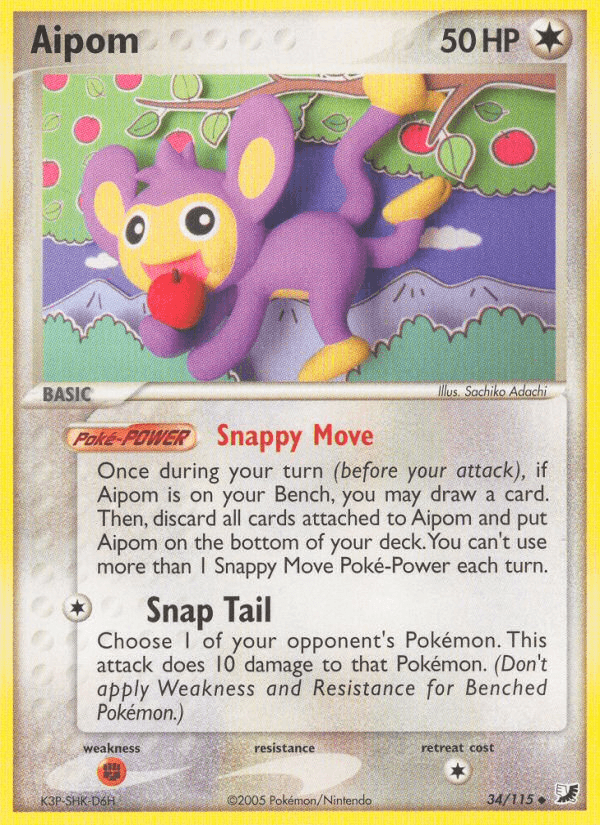 34, Colorless, EX: Unseen Forces, Fighting[×2], Normal, Uncommon Aipom (34/115) [EX: Unseen Forces] - Trading Card World