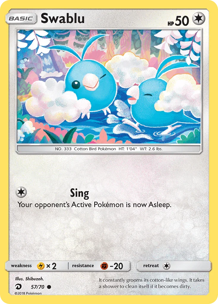 57, Colorless, Common, Fighting[-20], Lightning[×2], Normal, Reverse Holofoil, Sun & Moon: Dragon Majesty Swablu (57/70) [Sun & Moon: Dragon Majesty] - Trading Card World