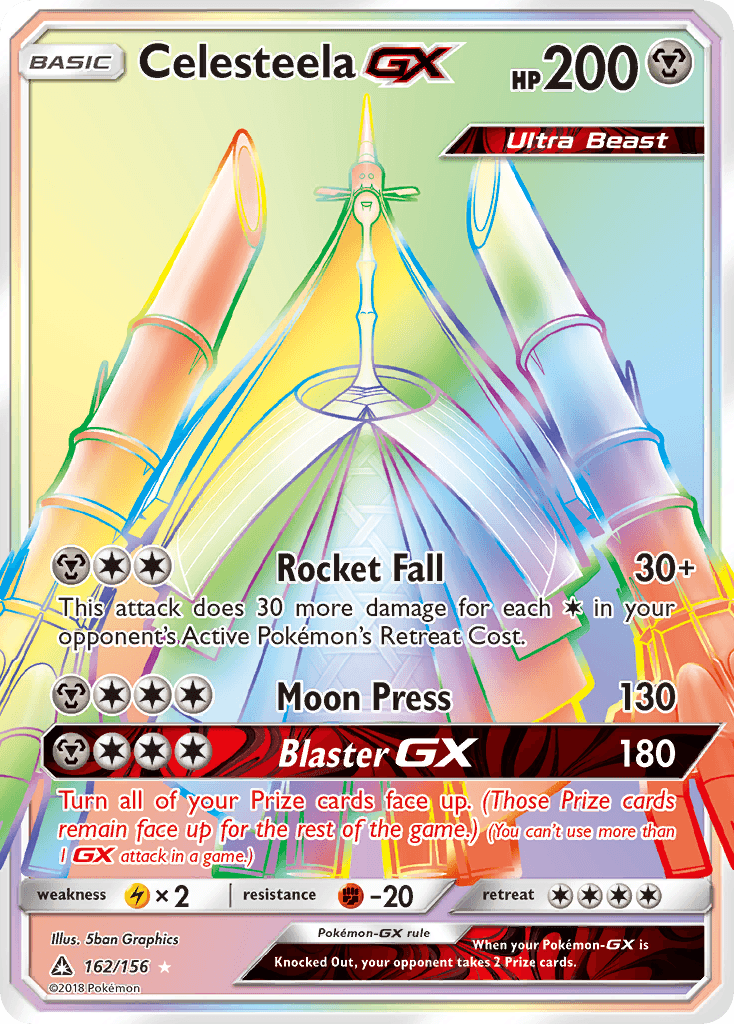 162, Fighting[-20], Holofoil, Lightning[×2], Metal, Secret Rare, Sun & Moon: Ultra Prism Celesteela GX (162/156) [Sun & Moon: Ultra Prism] - Trading Card World