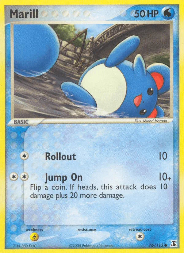 76, Common, EX: Delta Species, Lightning[×2], Normal, Water Marill (76/113) [EX: Delta Species] - Trading Card World