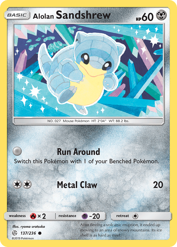 137, Common, Fire[×2], Metal, Normal, Psychic[-20], Reverse Holofoil, Sun & Moon: Cosmic Eclipse Alolan Sandshrew (137/236) [Sun & Moon: Cosmic Eclipse] - Trading Card World