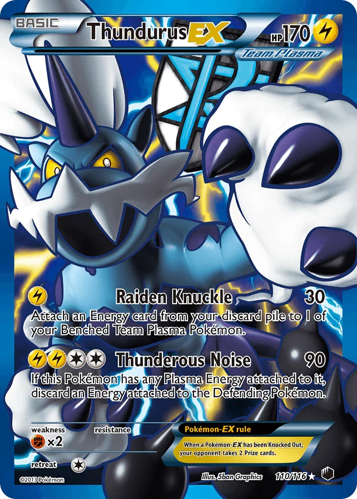 110, Black & White: Plasma Freeze, Fighting[×2], Holofoil, Lightning, Ultra Rare Thundurus EX (110/116) [Black & White: Plasma Freeze] - Trading Card World