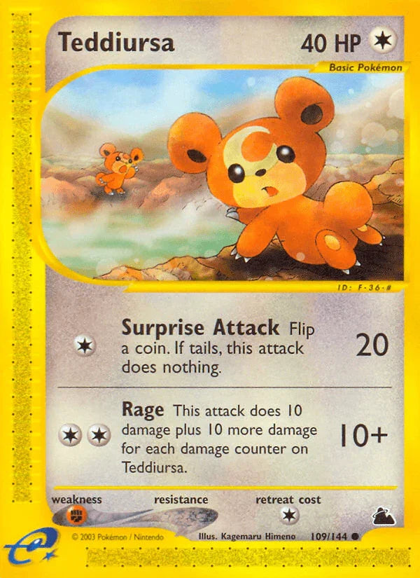 109, Colorless, Common, Fighting[×2], Normal, Reverse Holofoil, Skyridge Teddiursa (109/144) [Skyridge] - Trading Card World