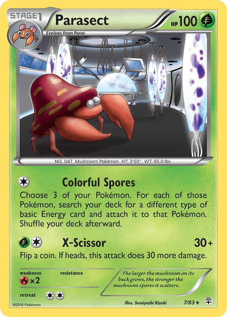Fire[×2], Grass, Normal, Rare, Reverse Holofoil, XY: Generations Parasect (7/83) [XY: Generations] - Trading Card World