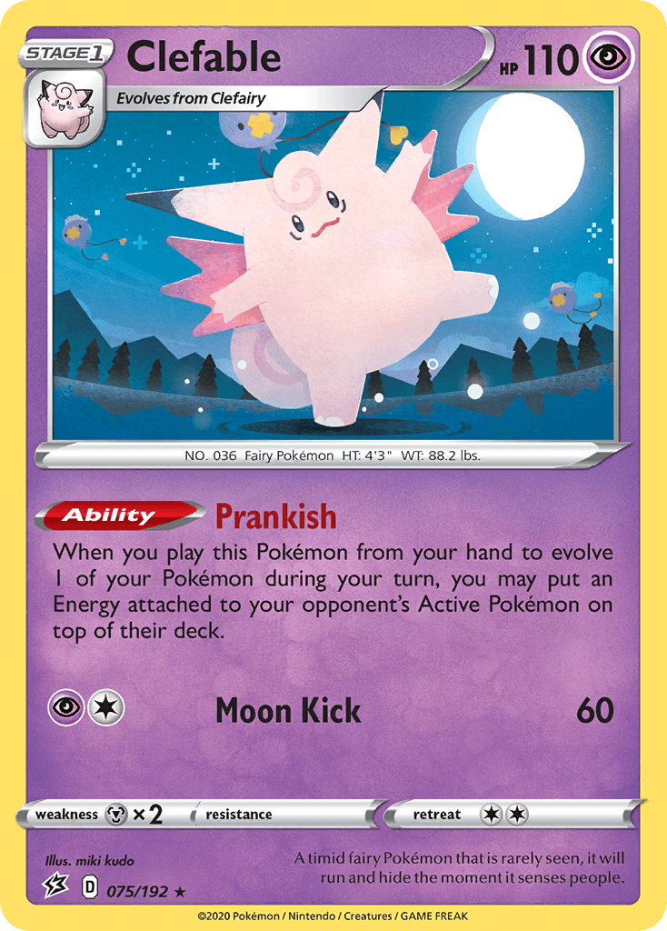075, Holo Rare, Holofoil, Metal[×2], Psychic, Reverse Holofoil, Sword & Shield: Rebel Clash Clefable (075/192) [Sword & Shield: Rebel Clash] - Trading Card World