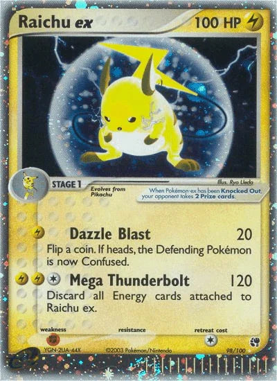 98, EX: Sandstorm, Fighting[×2], Holofoil, Lightning, Ultra Rare Raichu ex (98/100) [EX: Sandstorm] - Trading Card World