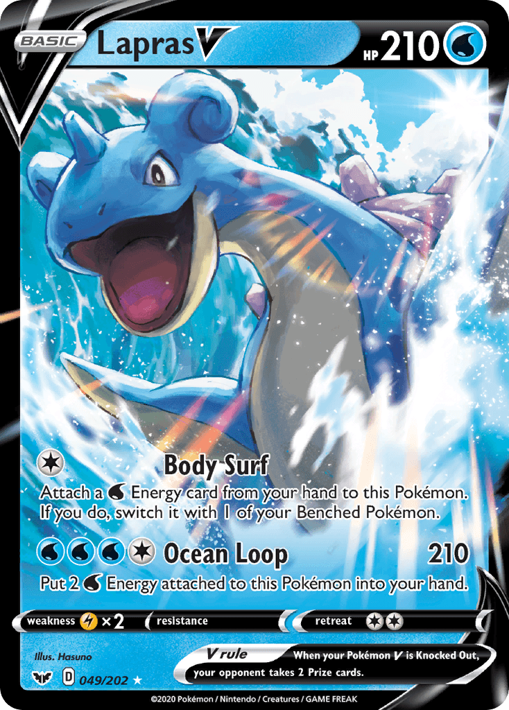 049, Holofoil, Lightning[×2], Sword & Shield: Base Set, Ultra Rare, Water Lapras V (049/202) [Sword & Shield: Base Set] - Trading Card World