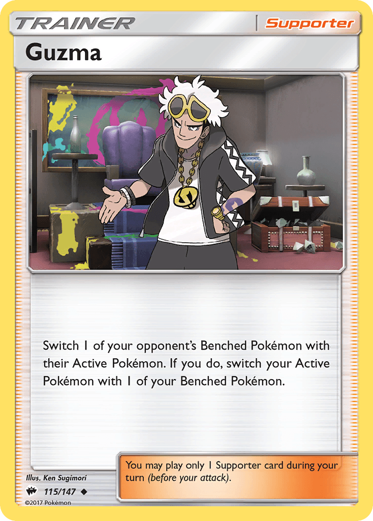 115, Normal, Reverse Holofoil, Sun & Moon: Burning Shadows, Supporter, Uncommon Guzma (115/147) [Sun & Moon: Burning Shadows] - Trading Card World