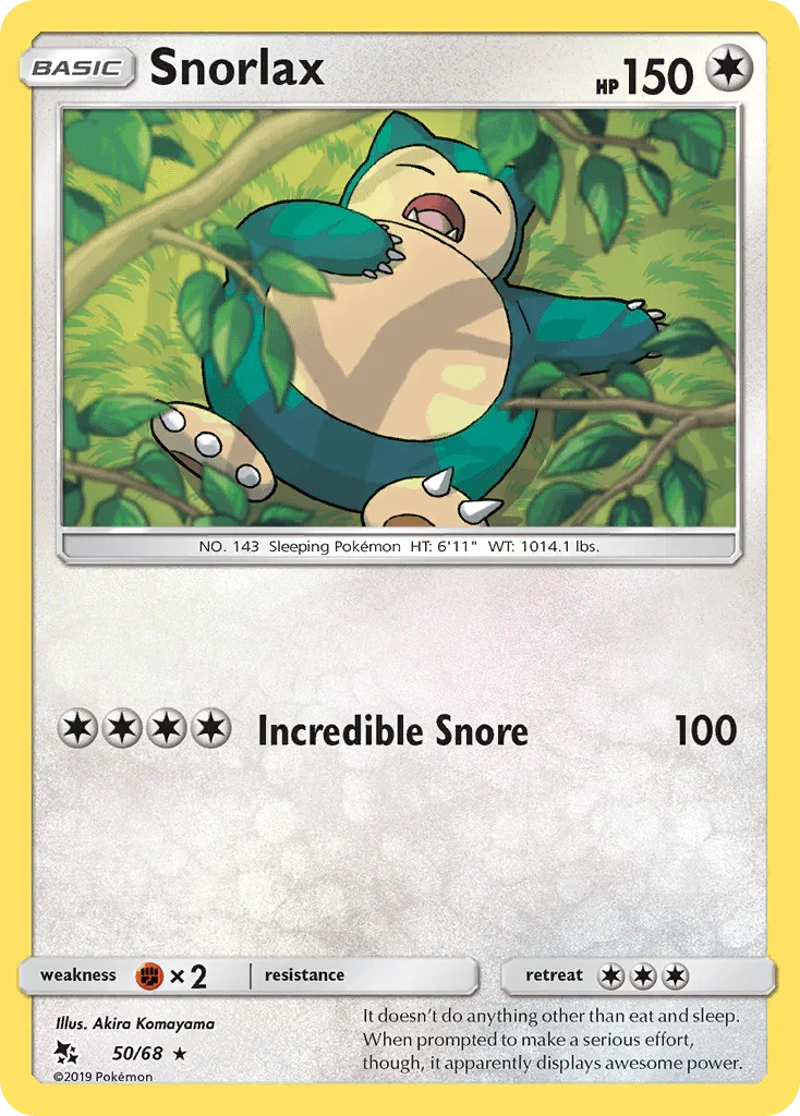 50, Colorless, Fighting[×2], Normal, Rare, Reverse Holofoil, Sun & Moon: Hidden Fates Snorlax (50/68) [Sun & Moon: Hidden Fates] - Trading Card World