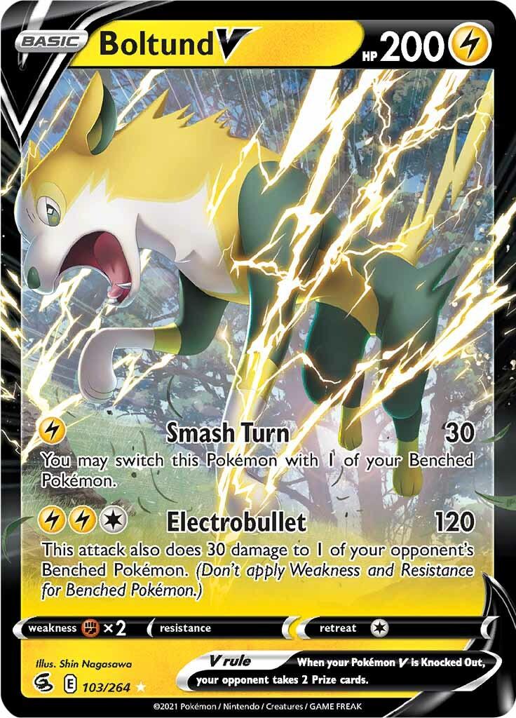 103, Fighting [x2], Holofoil, Lightning, Sword & Shield: Fusion Strike, Ultra Rare Boltund V (103/264) [Sword & Shield: Fusion Strike] - Trading Card World