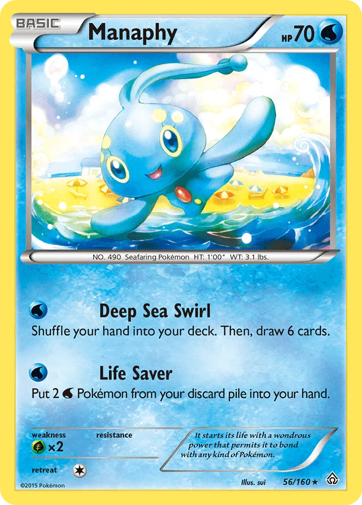 56, Grass[×2], Holo Rare, Holofoil, Reverse Holofoil, Water, XY: Primal Clash Manaphy (56/160) [XY: Primal Clash] - Trading Card World