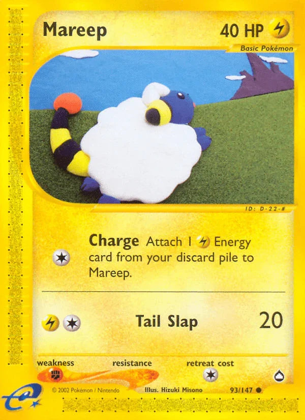 93, Aquapolis, Common, Fighting[×2], Lightning, Normal, Reverse Holofoil Mareep (93/147) [Aquapolis] - Trading Card World