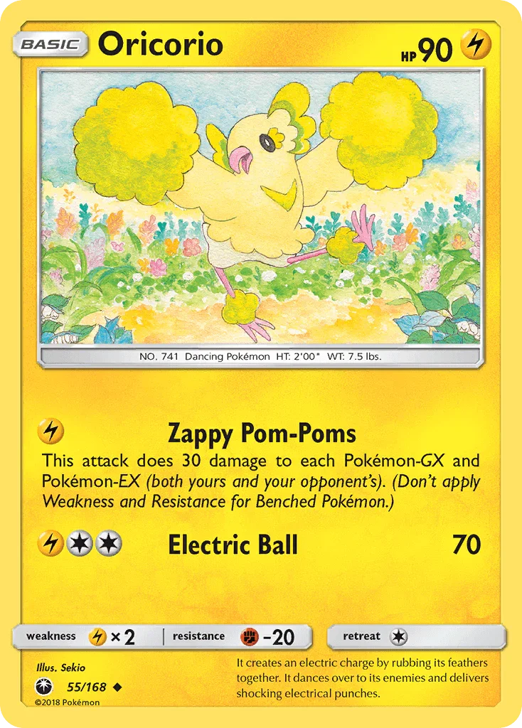 55, Fighting[-20], Lightning, Lightning[×2], Normal, Reverse Holofoil, Sun & Moon: Celestial Storm, Uncommon Oricorio (55/168) [Sun & Moon: Celestial Storm] - Trading Card World