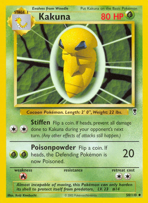 50, Fire[×2], Grass, Legendary Collection, Normal, Reverse Holofoil, Uncommon Kakuna (50/110) [Legendary Collection] - Trading Card World