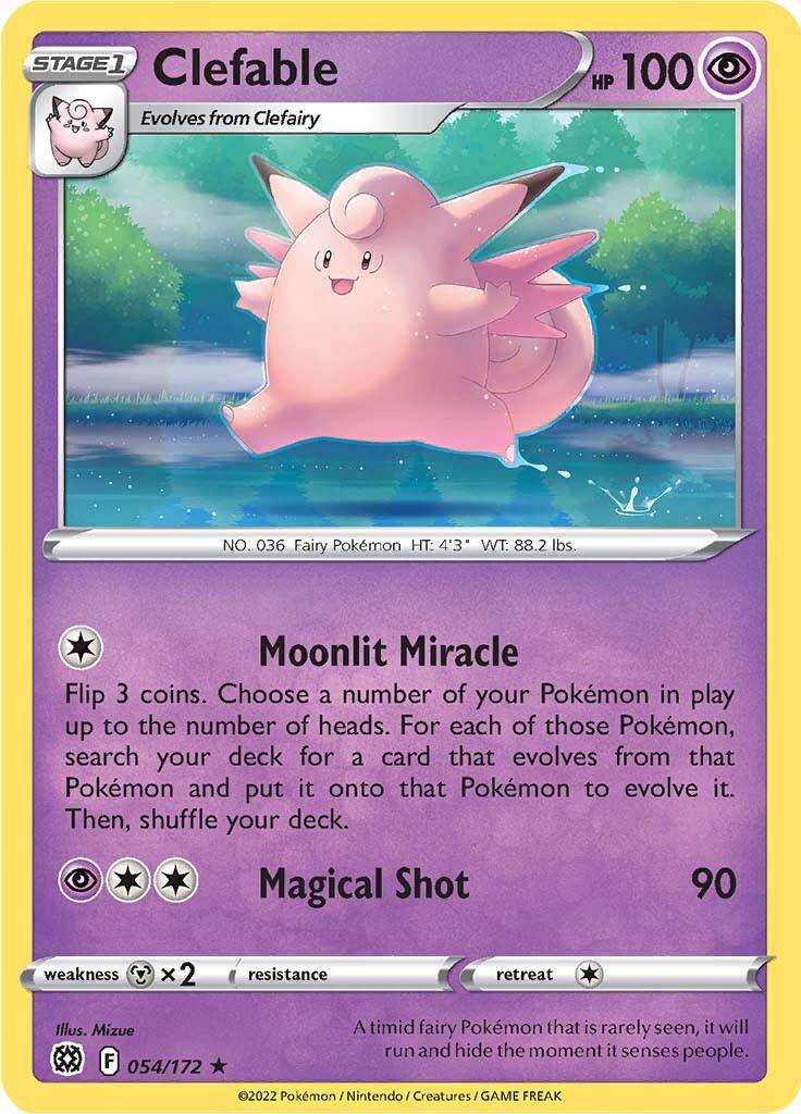 054, Metal [x2], Normal, Psychic, Rare, Reverse Holofoil, Sword & Shield: Brilliant Stars Clefable (054/172) [Sword & Shield: Brilliant Stars] - Trading Card World