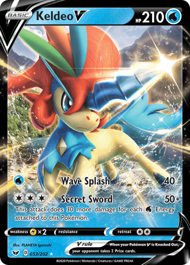 053, Holofoil, Lightning[×2], Sword & Shield: Base Set, Ultra Rare, Water Keldeo V (053/202) [Sword & Shield: Base Set] - Trading Card World