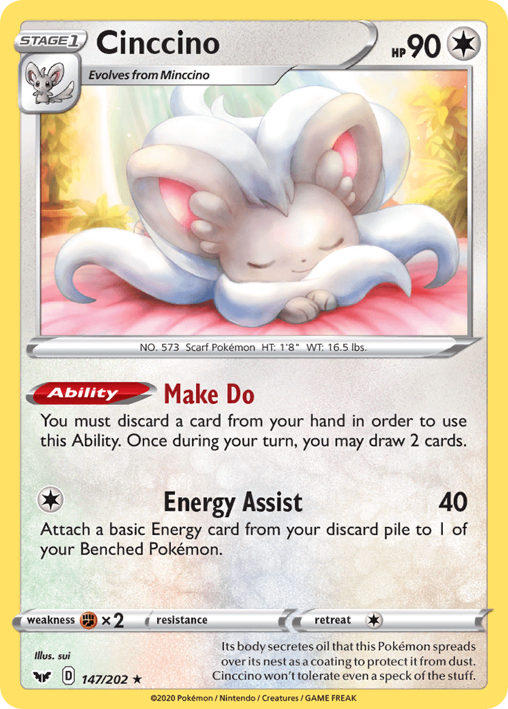 147, Colorless, Fighting[×2], Normal, Rare, Reverse Holofoil, Sword & Shield: Base Set Cinccino (147/202) [Sword & Shield: Base Set] - Trading Card World