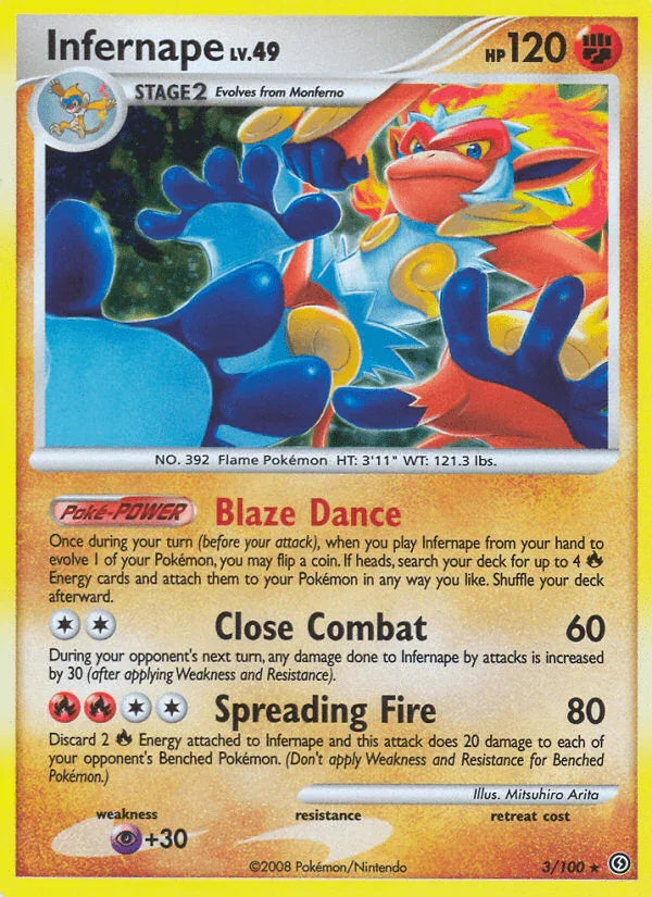 Diamond & Pearl: Stormfront, Fighting, Holo Rare, Holofoil, Psychic[+30], Reverse Holofoil Infernape (3/100) [Diamond & Pearl: Stormfront] - Trading Card World