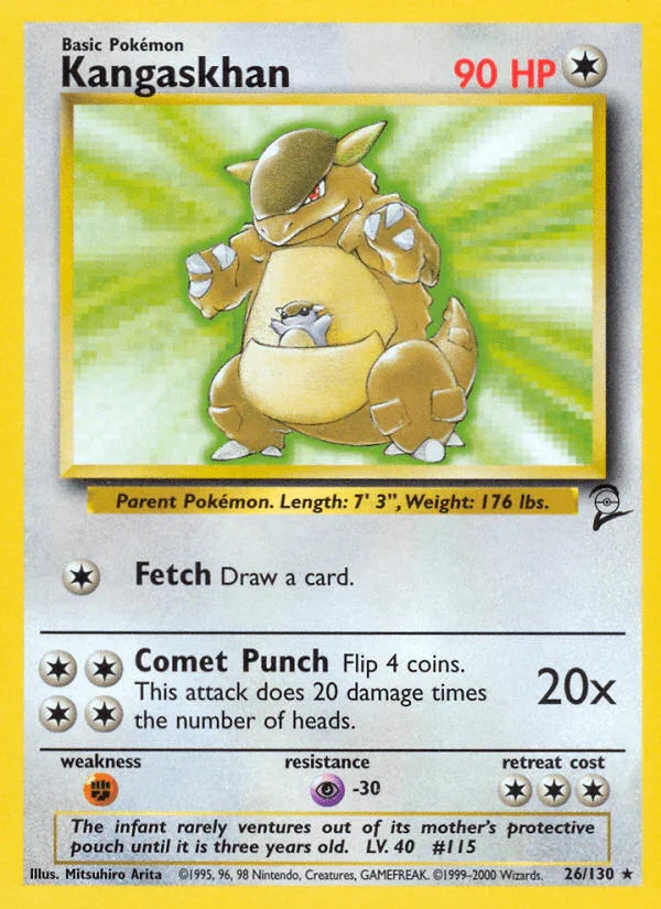 26, Base Set 2, Colorless, Fighting[×2], Normal, Psychic[-30], Rare Kangaskhan (26/130) [Base Set 2] - Trading Card World