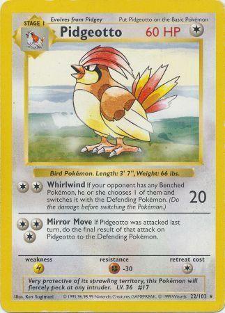 22, Base Set Shadowless Unlimited, Colorless, Fighting[-30], Lightning[×2], Normal, Rare Pidgeotto (22/102) [Base Set Shadowless Unlimited] - Trading Card World