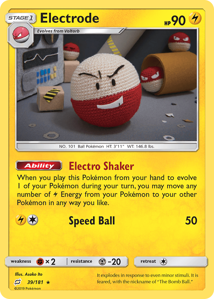 39, Fighting[×2], Holo Rare, Holofoil, Lightning, Metal[-20], Reverse Holofoil, Sun & Moon: Team Up Electrode (39/181) [Sun & Moon: Team Up] - Trading Card World