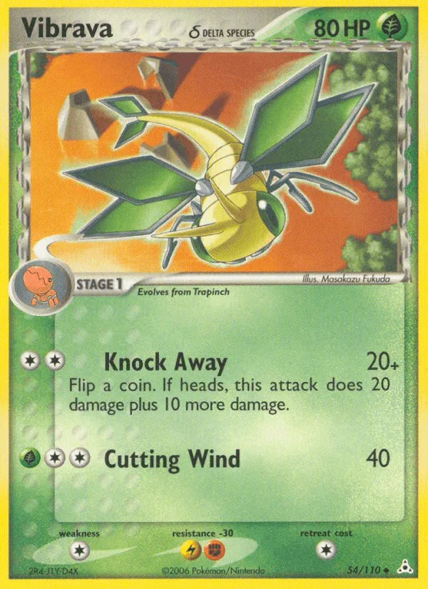 54, Colorless[×2], EX: Holon Phantoms, Fighting[-30], Grass, Lightning[-30], Normal, Uncommon Vibrava (54/110) (Delta Species) [EX: Holon Phantoms] - Trading Card World