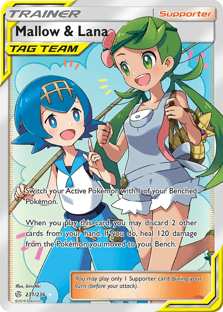 231, Holofoil, Sun & Moon: Cosmic Eclipse, Supporter, Ultra Rare Mallow & Lana (231/236) [Sun & Moon: Cosmic Eclipse] - Trading Card World
