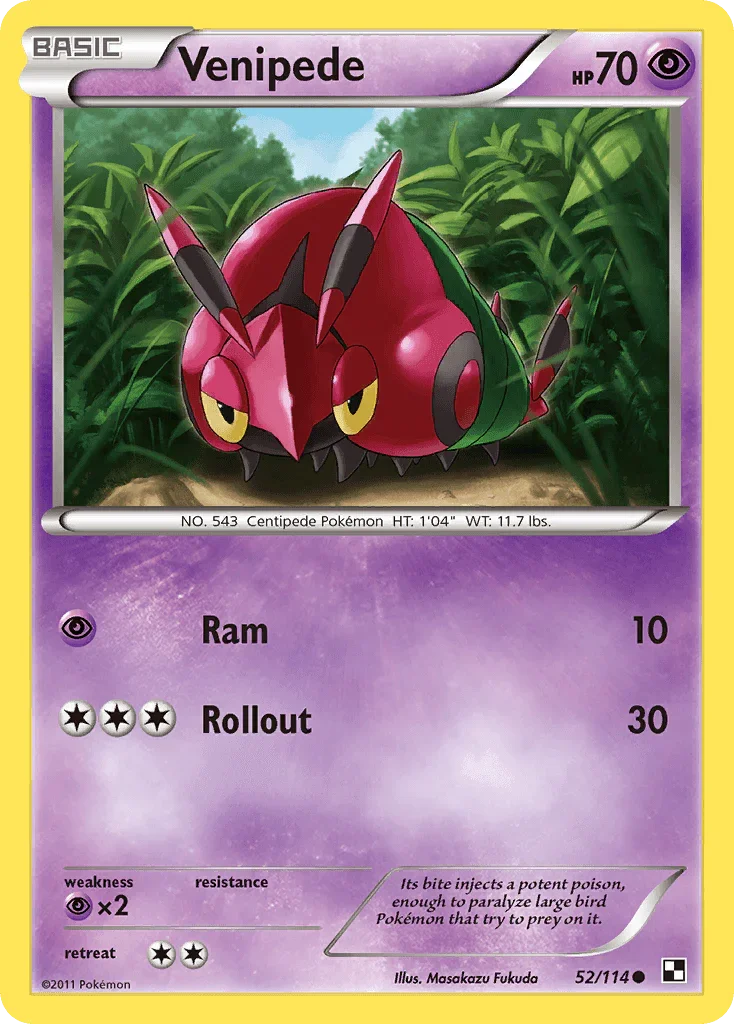 52, Black & White: Base Set, Common, Normal, Psychic, Psychic[×2], Reverse Holofoil Venipede (52/114) [Black & White: Base Set] - Trading Card World