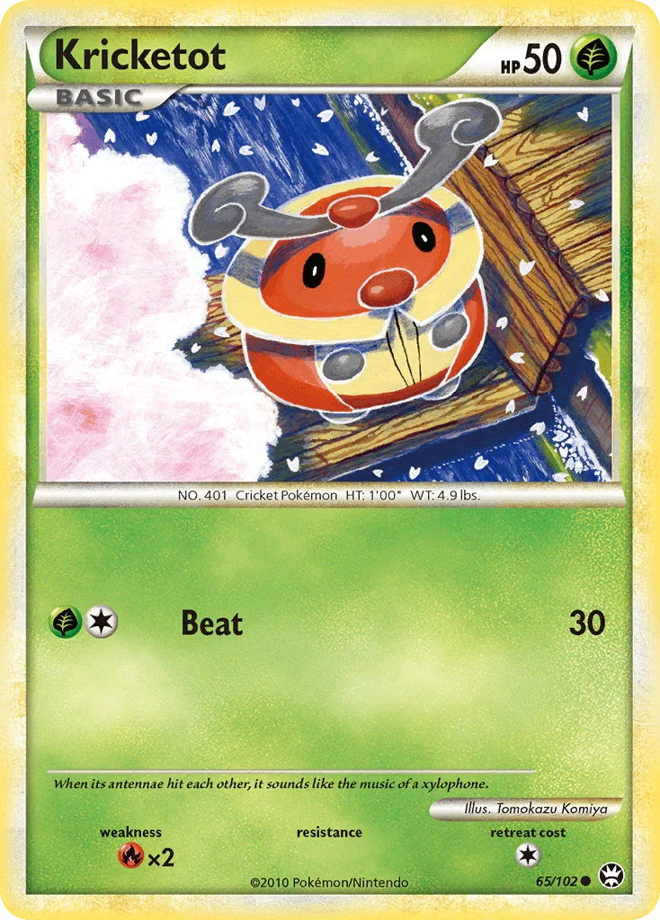 65, Common, Fire[×2], Grass, HeartGold & SoulSilver: Triumphant, Normal, Reverse Holofoil Kricketot (65/102) [HeartGold & SoulSilver: Triumphant] - Trading Card World